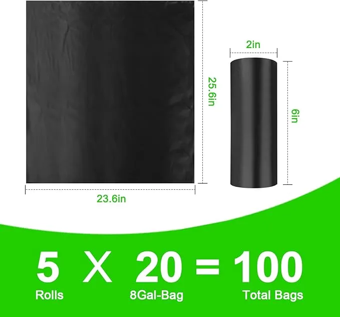 100 Count Biodegradable Portable Toilet Bags, 8 Gallon Capacity, 5 Rolls, 20 Bags Per Roll, Ideal for Camping, Hiking, Outdoor Use