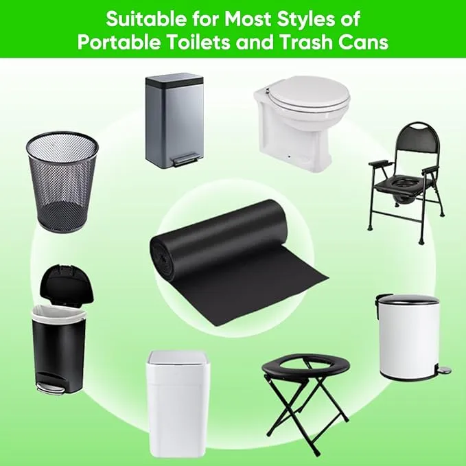 100 Count Biodegradable Portable Toilet Bags, 8 Gallon Capacity, 5 Rolls, 20 Bags Per Roll, Ideal for Camping, Hiking, Outdoor Use