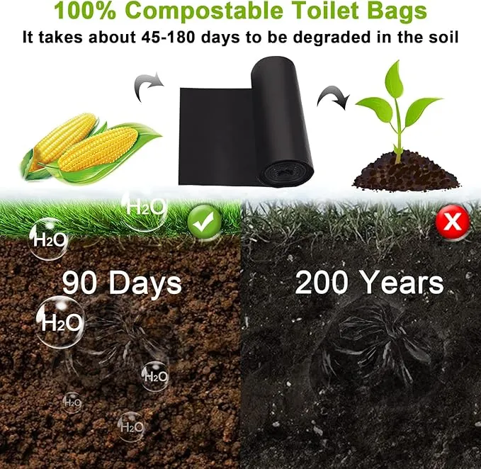100 Count Biodegradable Portable Toilet Bags, 8 Gallon Capacity, 5 Rolls, 20 Bags Per Roll, Ideal for Camping, Hiking, Outdoor Use