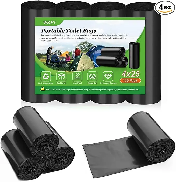 100 Portable Camping Toilet Bags,8 Gallon Super Thick Camping Toilet Bags Biodegradable Porta Potty Bags Leak-Proof Trash Bags for Adults Outdoor Boating Travel
