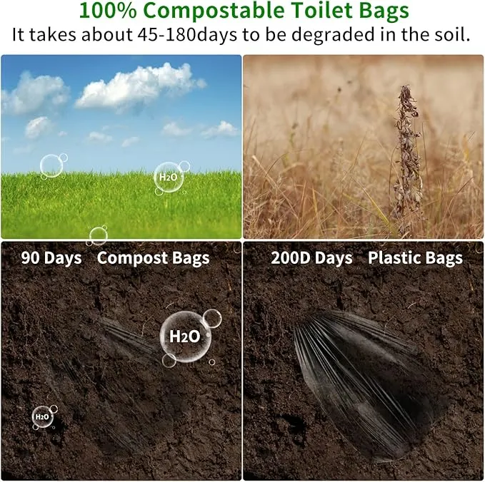 100 Portable Camping Toilet Bags,8 Gallon Super Thick Camping Toilet Bags Biodegradable Porta Potty Bags Leak-Proof Trash Bags for Adults Outdoor Boating Travel