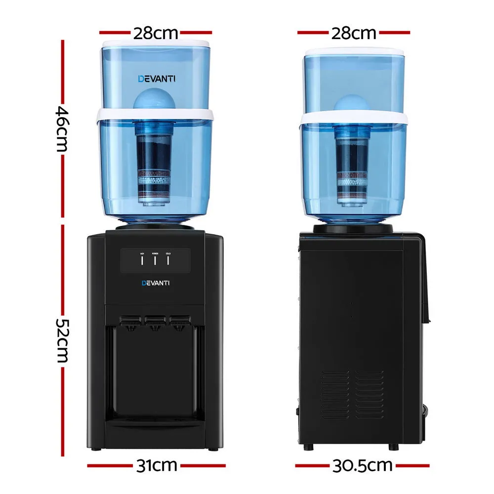 22L Devanti Water Cooler Dispenser | Bench Top | 3 Taps | Chiller Filter Purifier | Black