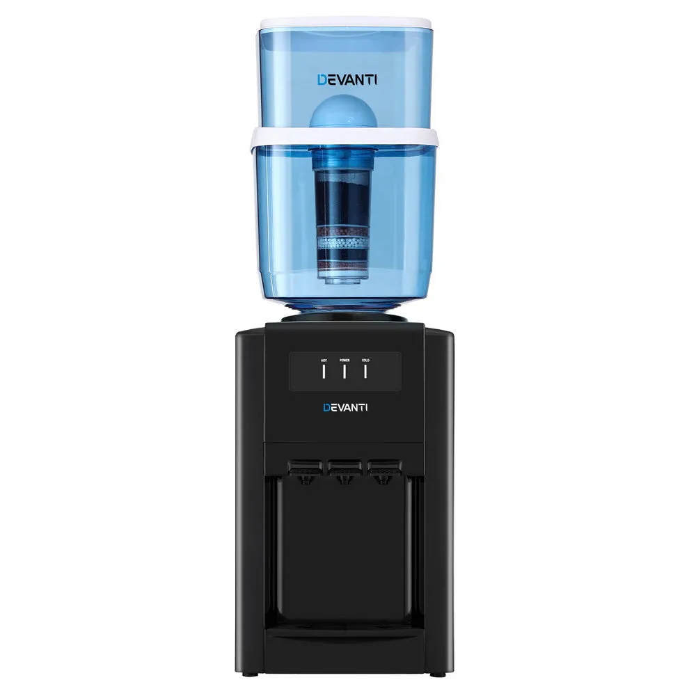 22L Devanti Water Cooler Dispenser | Bench Top | 3 Taps | Chiller Filter Purifier | Black