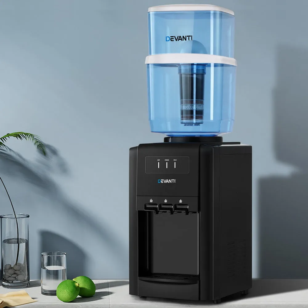 22L Devanti Water Cooler Dispenser | Bench Top | 3 Taps | Chiller Filter Purifier | Black