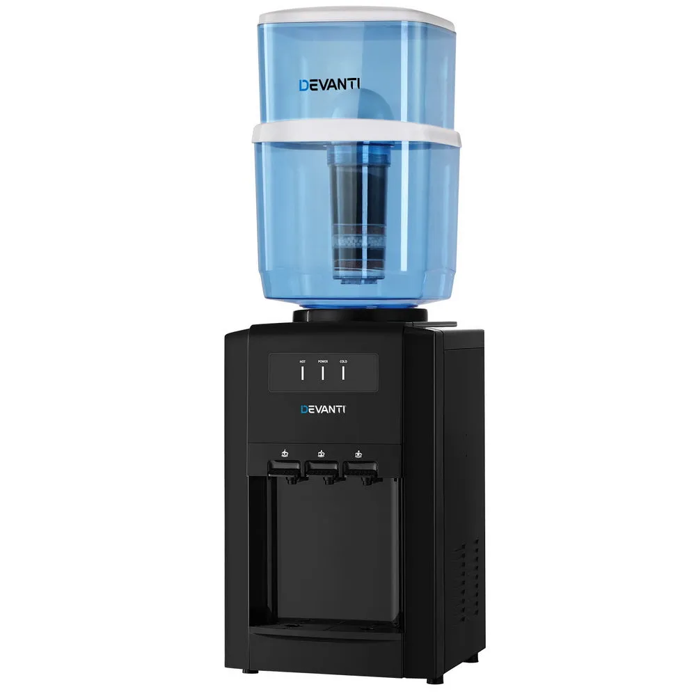 22L Devanti Water Cooler Dispenser | Bench Top | 3 Taps | Chiller Filter Purifier | Black