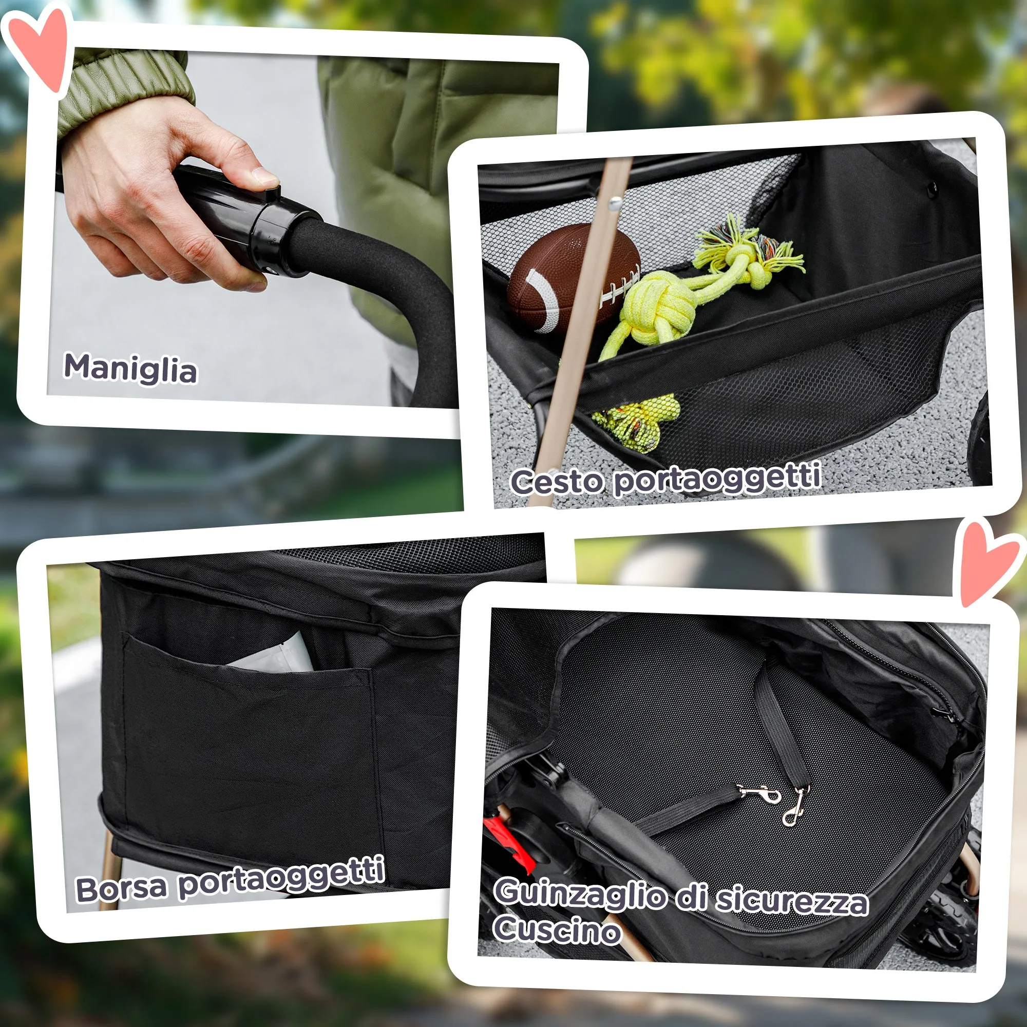 3 in 1 Foldable Dog Stroller with Carrying Bag and Bottom Basket, Black