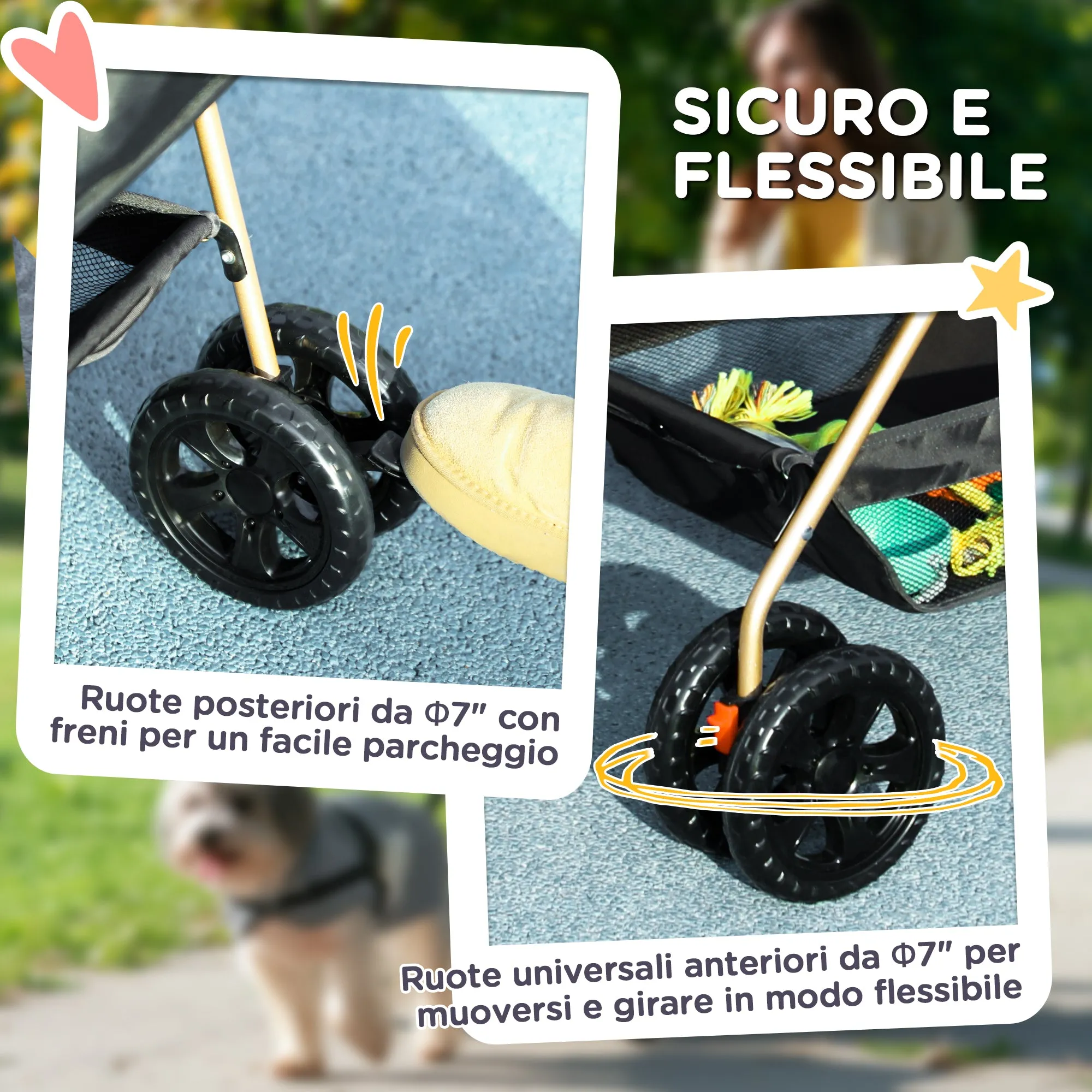 3 in 1 Foldable Dog Stroller with Carrying Bag and Bottom Basket, Black