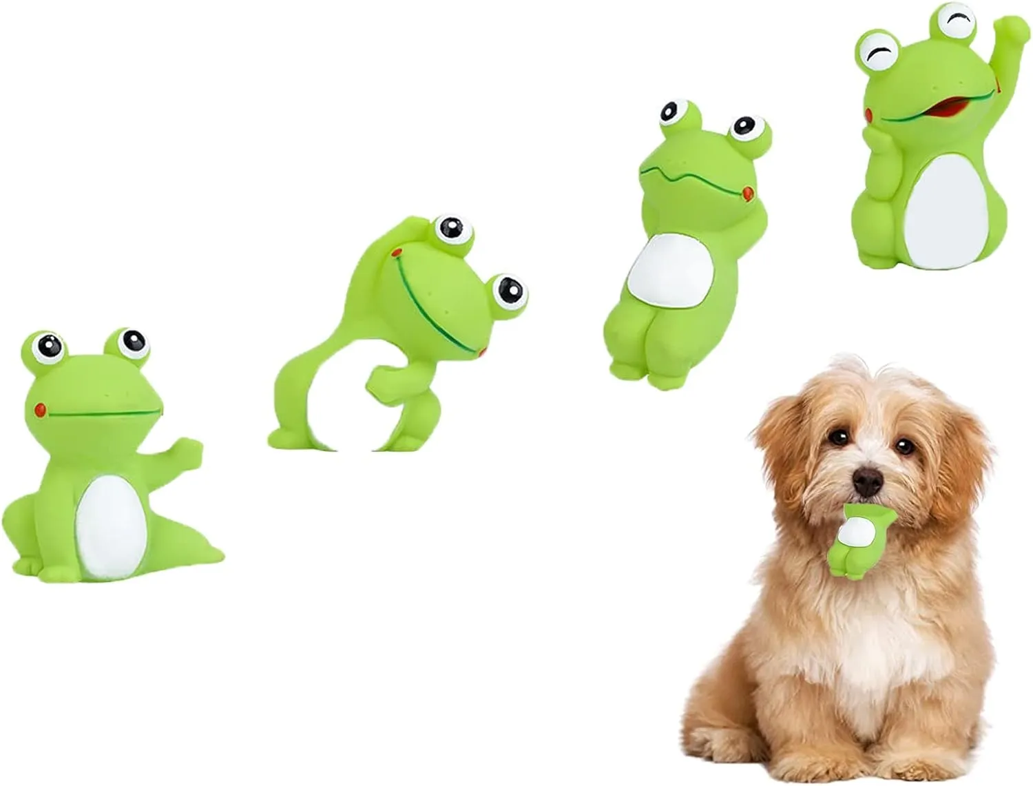 4 Cute Frog Puppy Squeak Toys Latex Float Water Pool Dog Toys Squeaky for Small Breed Soft Fetch Interactive Play pet Toys, Green