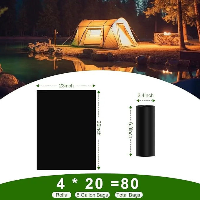 80 Portable Toilet Bags, Thickened Biodegradable 8 Gallon Compostable Camping Toilet Bags for 5 Gallon Bucket Toilet, Camp Toilet Waste Bags,Poop Bags for Outdoor,Hiking, Boating