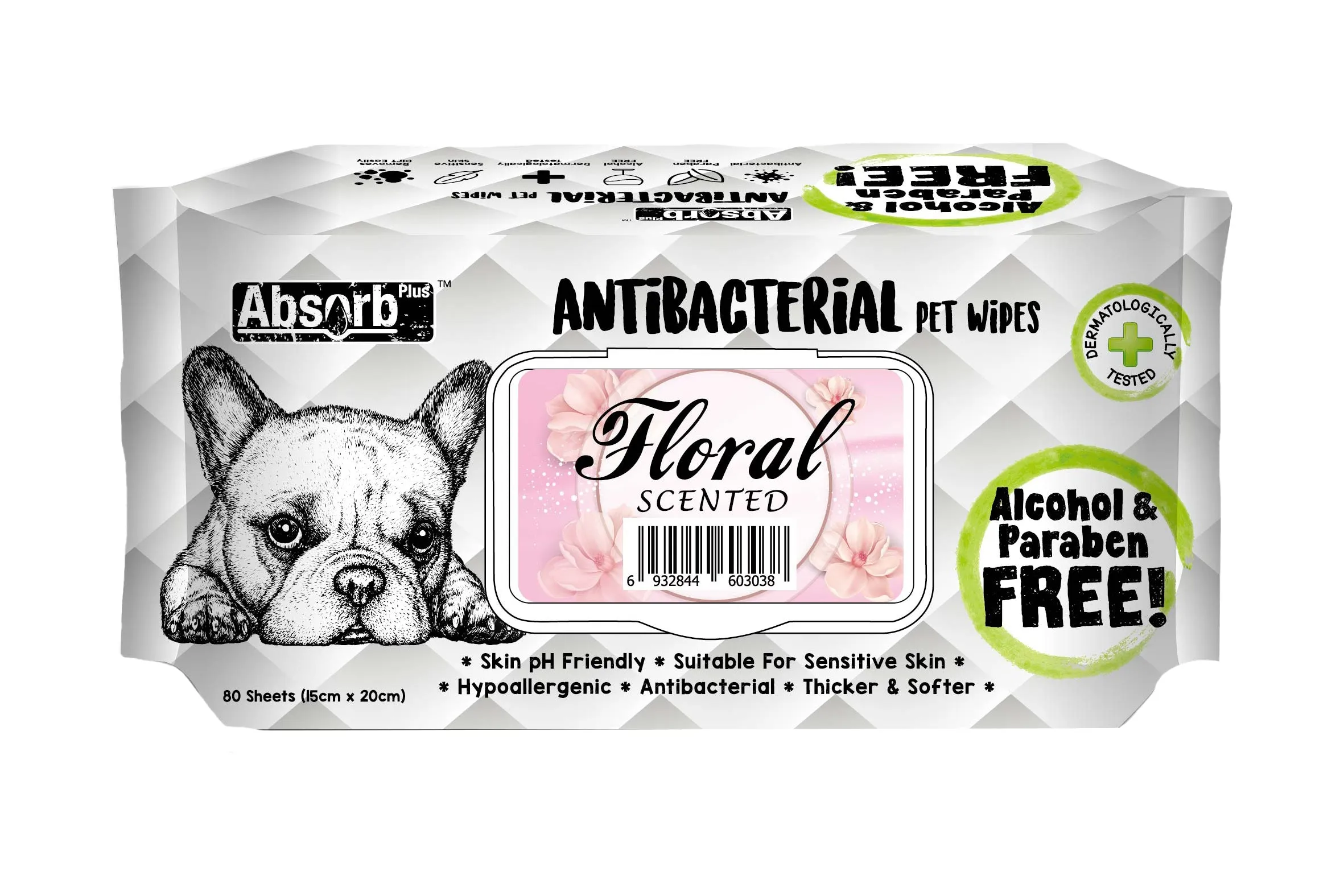 Absorb Plus - Antibacterial Dog Wipes Floral (80pk)