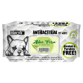 Absorb Plus AntiBacterial Pet Wipes Aloe Vera Scented 15cm x 20cm - 80sheets