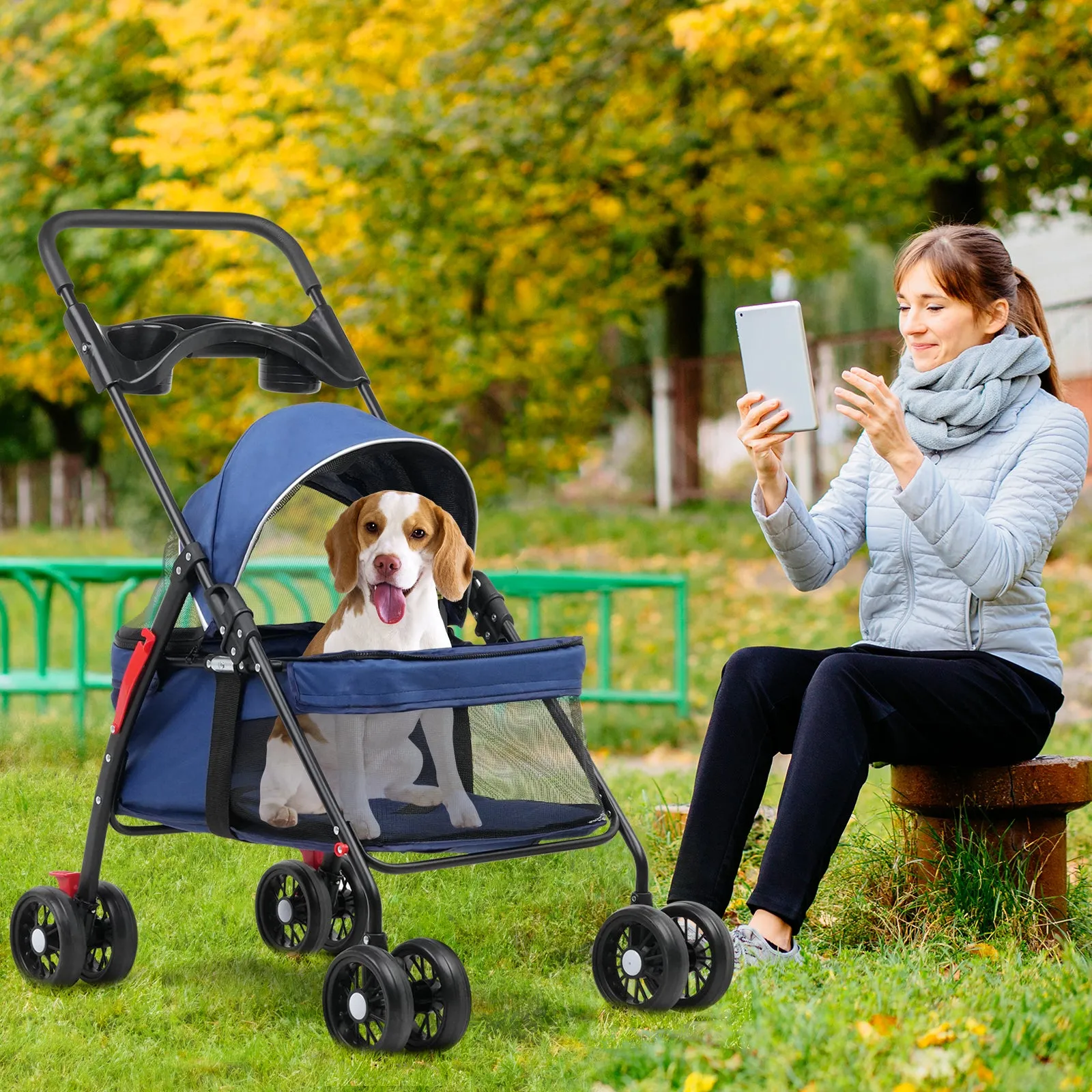 Advwin Pet Stroller Dog Carrier Foldable 4-Wheel