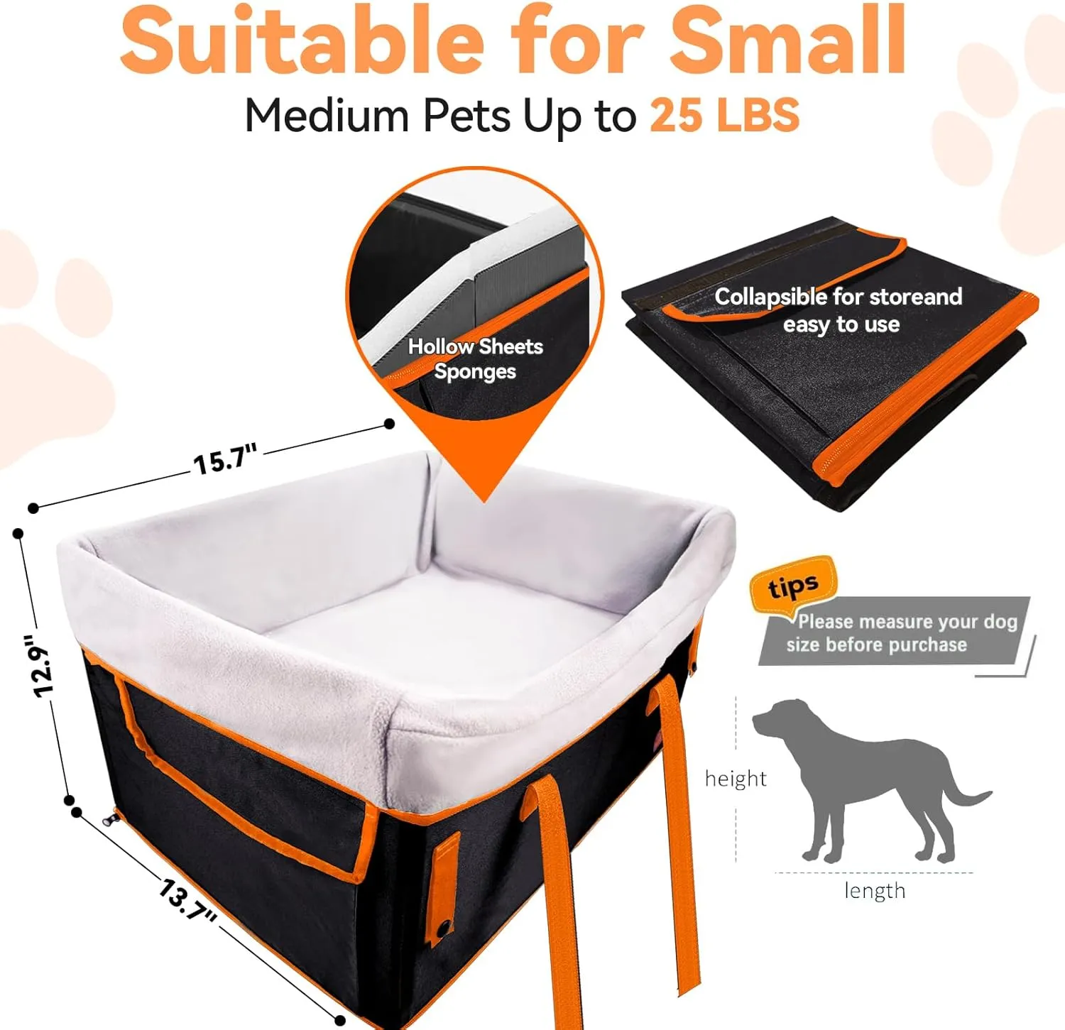 Car Dog Seat for Large Medium Dogs, Waterproof Puppy Dog Booster Pet Seat for Car with 2 Clip-On Harness and Thick Padding, Portable Pet Dog Bed Carrier for Pets