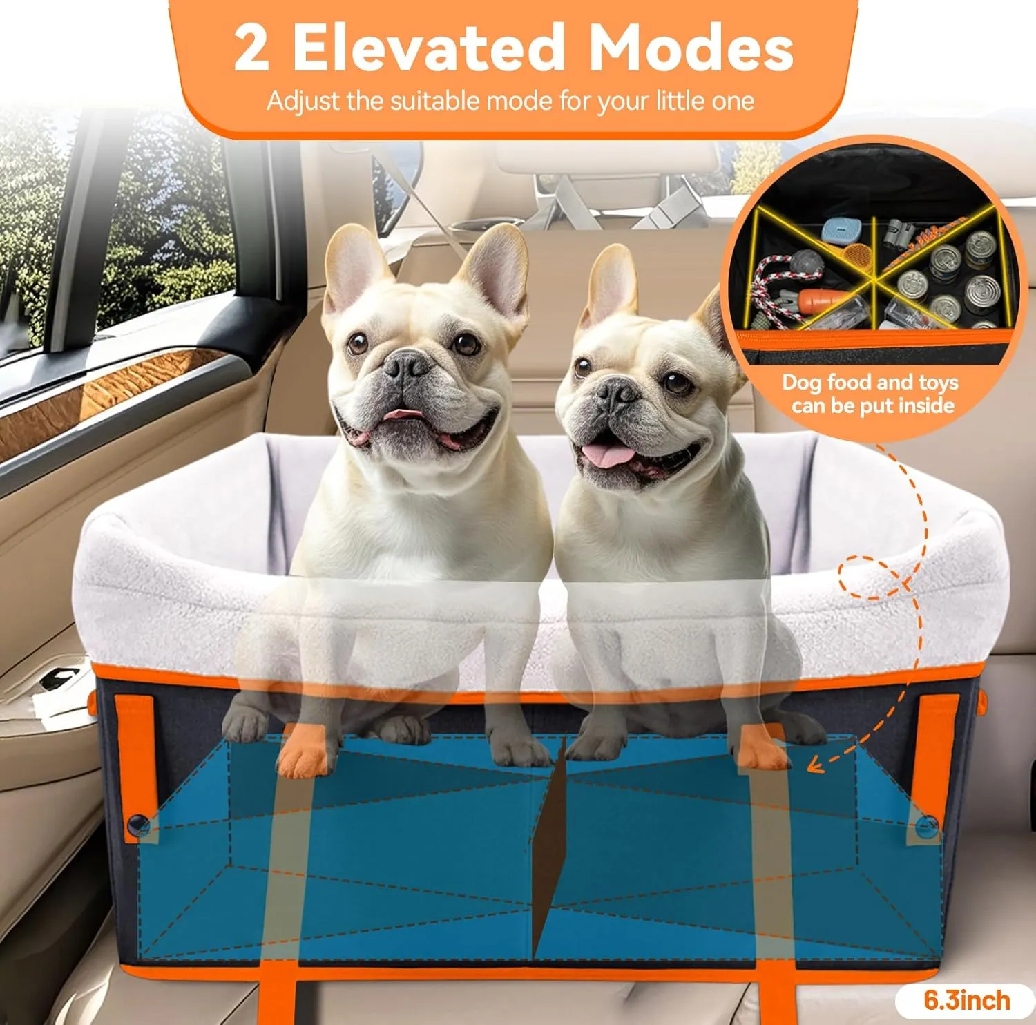 Car Dog Seat for Large Medium Dogs, Waterproof Puppy Dog Booster Pet Seat for Car with 2 Clip-On Harness and Thick Padding, Portable Pet Dog Bed Carrier for Pets
