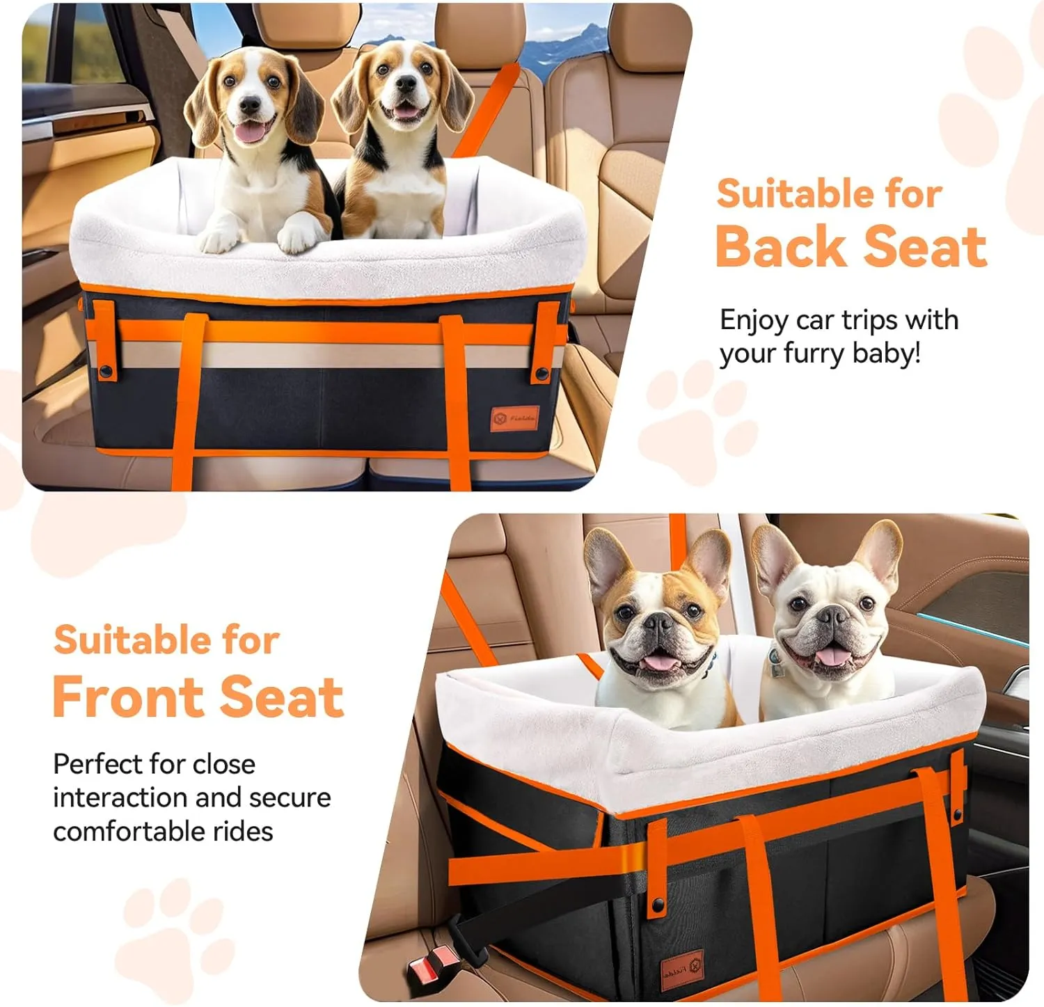 Car Dog Seat for Large Medium Dogs, Waterproof Puppy Dog Booster Pet Seat for Car with 2 Clip-On Harness and Thick Padding, Portable Pet Dog Bed Carrier for Pets