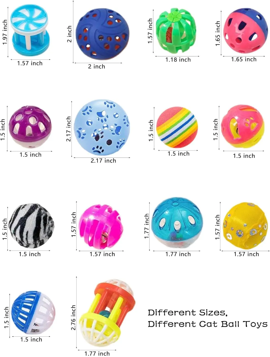 Cat Toys for Indoor Cats & Kittens, 10 Plastic Balls with Bells, Interactive Play & Healthy Exercise, 1.5-2.2 Inches, Assorted Styles