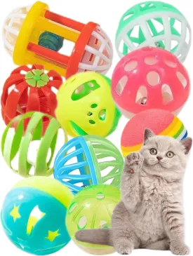 Cat Toys for Indoor Cats & Kittens, 10 Plastic Balls with Bells, Interactive Play & Healthy Exercise, 1.5-2.2 Inches, Assorted Styles