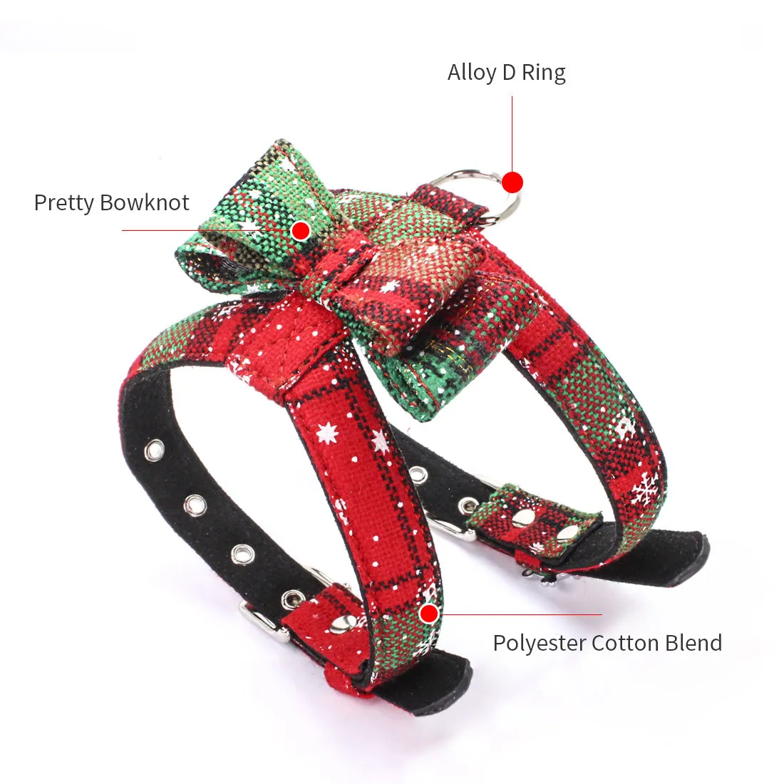 Christmas Dog Harness Leash Set Adjustable Vest Xmas Party Holiday Bowknot Pet