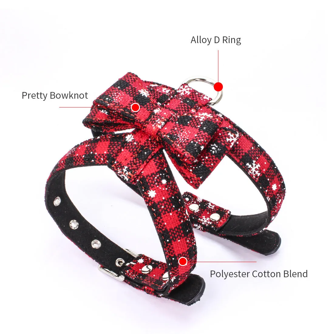 Christmas Dog Harness Leash Set Adjustable Vest Xmas Party Holiday Bowknot Pet