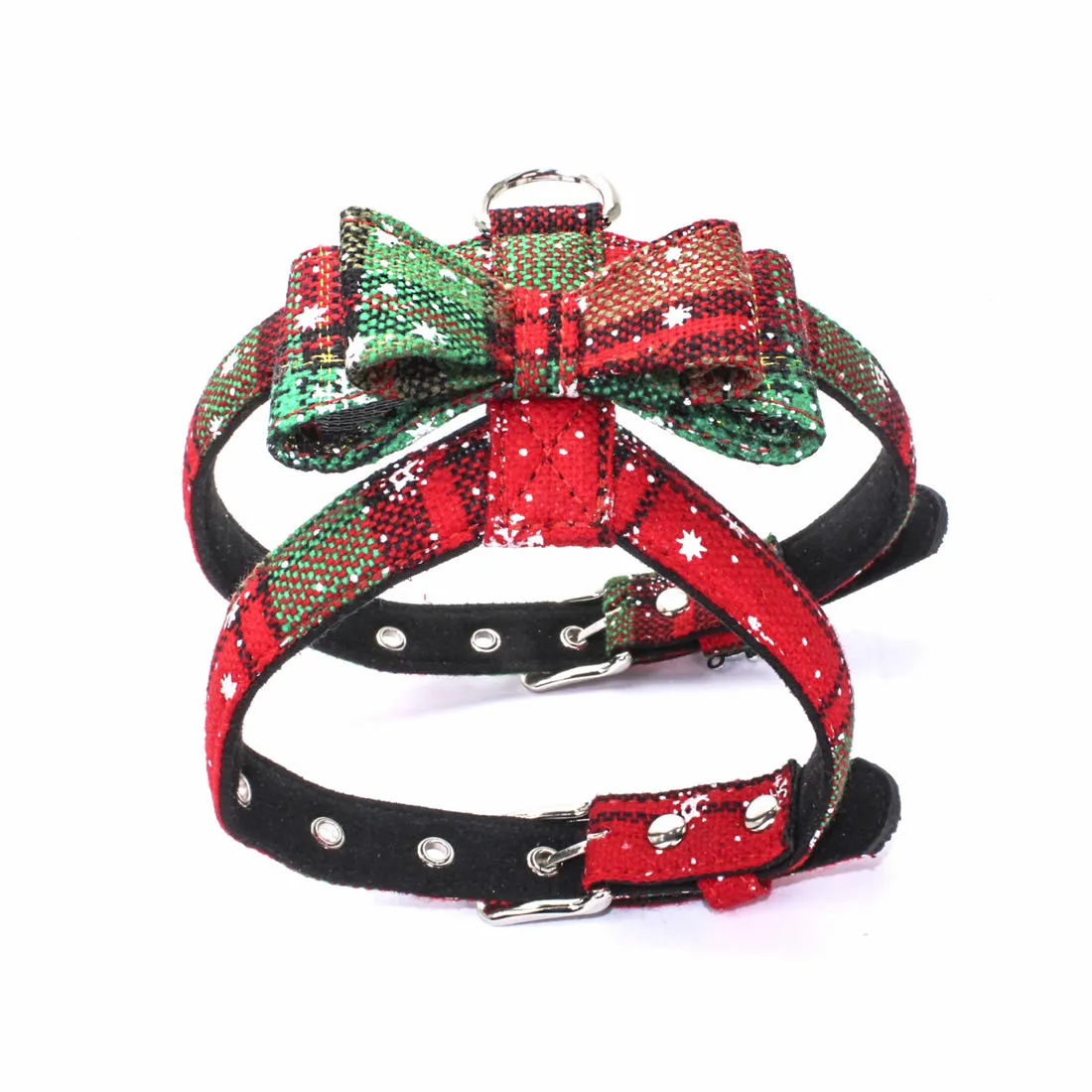 Christmas Dog Harness Leash Set Adjustable Vest Xmas Party Holiday Bowknot Pet