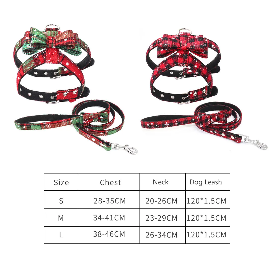 Christmas Dog Harness Leash Set Adjustable Vest Xmas Party Holiday Bowknot Pet