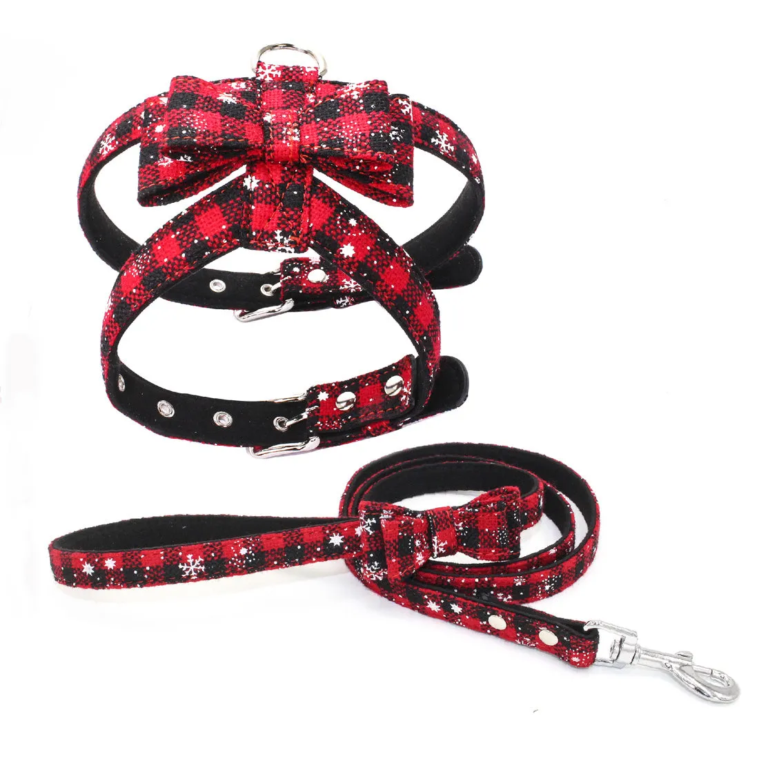 Christmas Dog Harness Leash Set Adjustable Vest Xmas Party Holiday Bowknot Pet