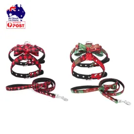 Christmas Dog Harness Leash Set Adjustable Vest Xmas Party Holiday Bowknot Pet