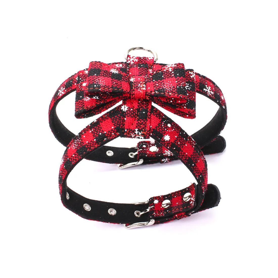 Christmas Dog Harness Leash Set Adjustable Vest Xmas Party Holiday Bowknot Pet