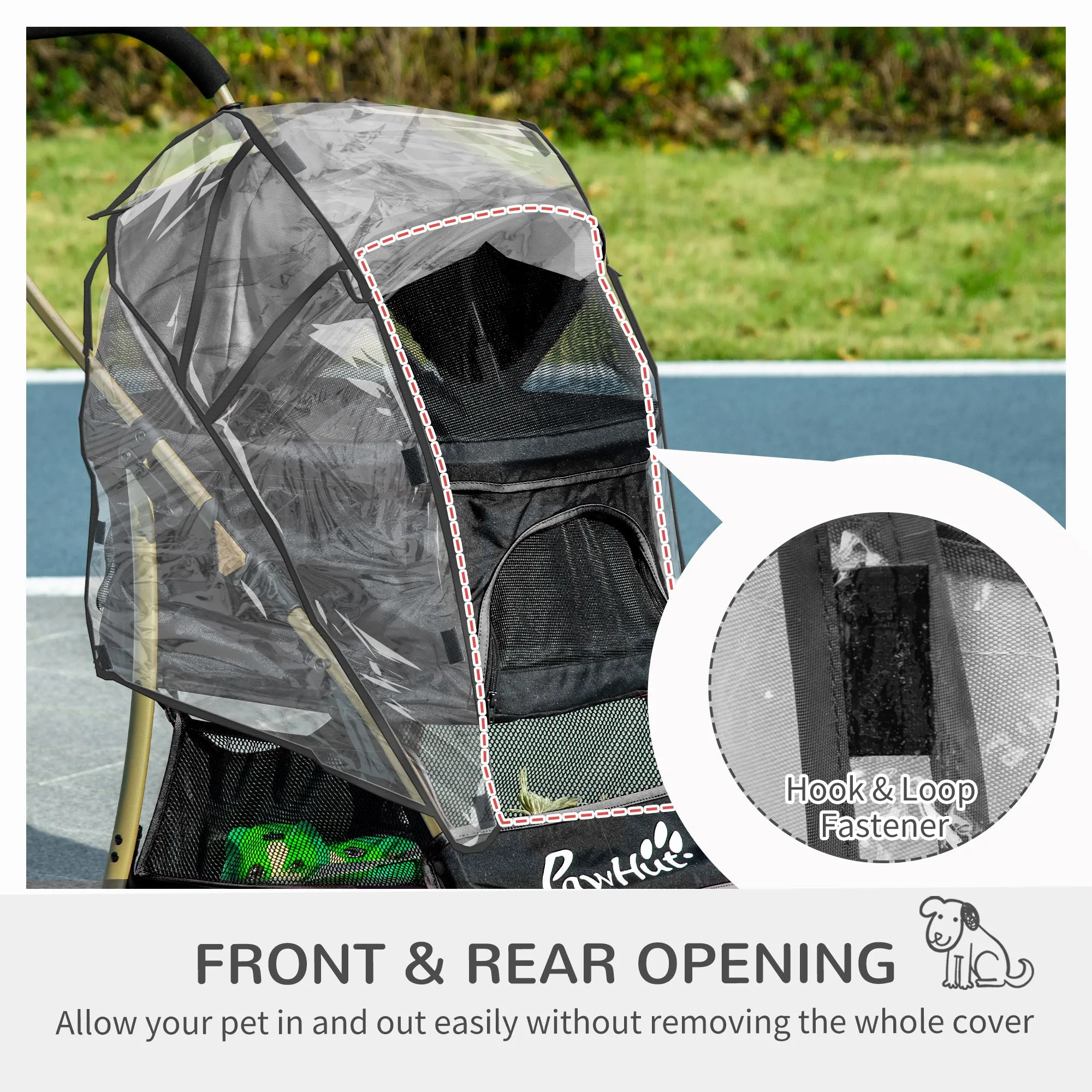 Detachable Pet Stroller with Rain Cover, 3 In 1 Cat Dog Pushchair, Foldable Carrying Bag w/ Universal Wheels, Brake, Canopy, Basket, Storage Bag for Small and Tiny Dogs - Black