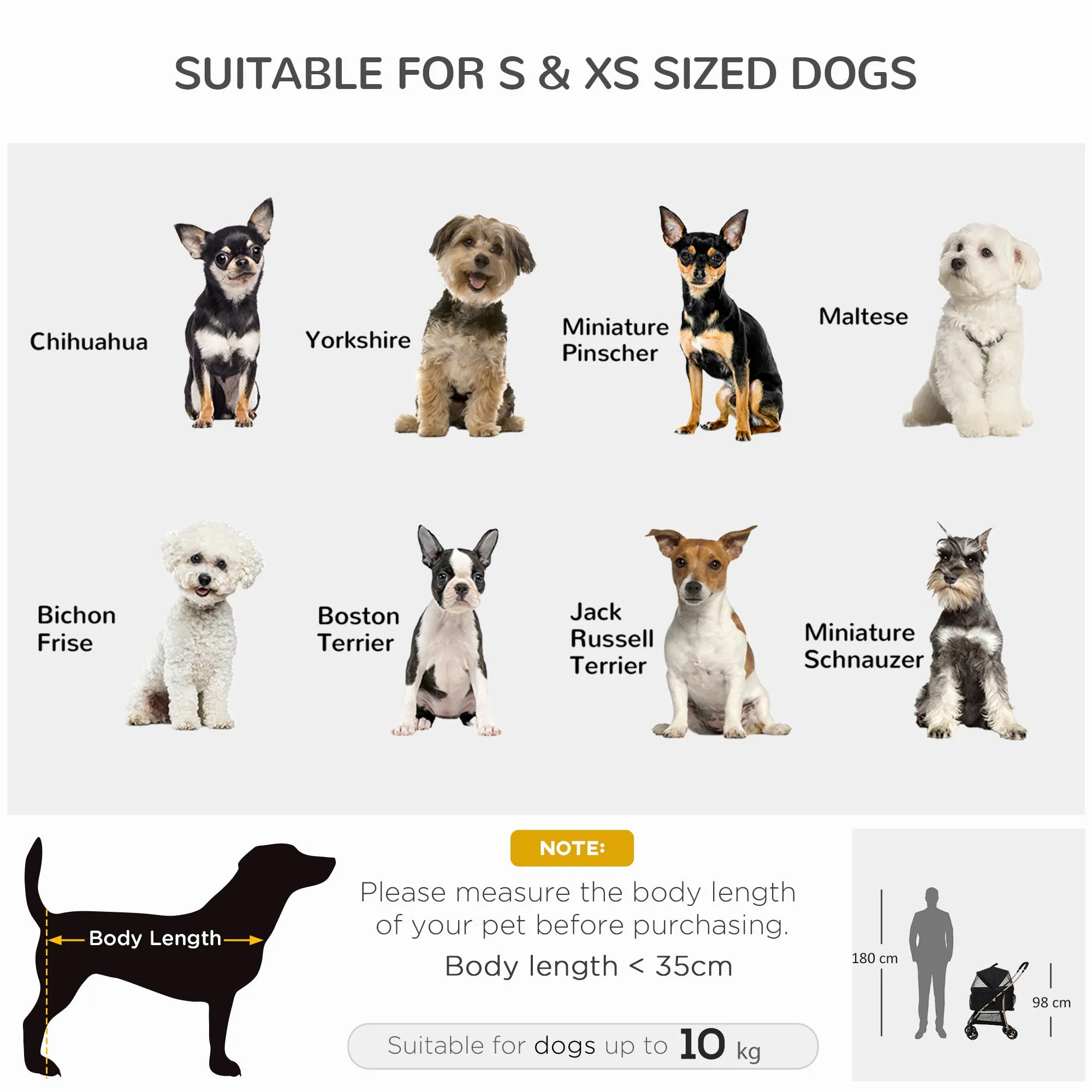 Detachable Pet Stroller with Rain Cover, 3 In 1 Cat Dog Pushchair, Foldable Carrying Bag w/ Universal Wheels, Brake, Canopy, Basket, Storage Bag for Small and Tiny Dogs - Black