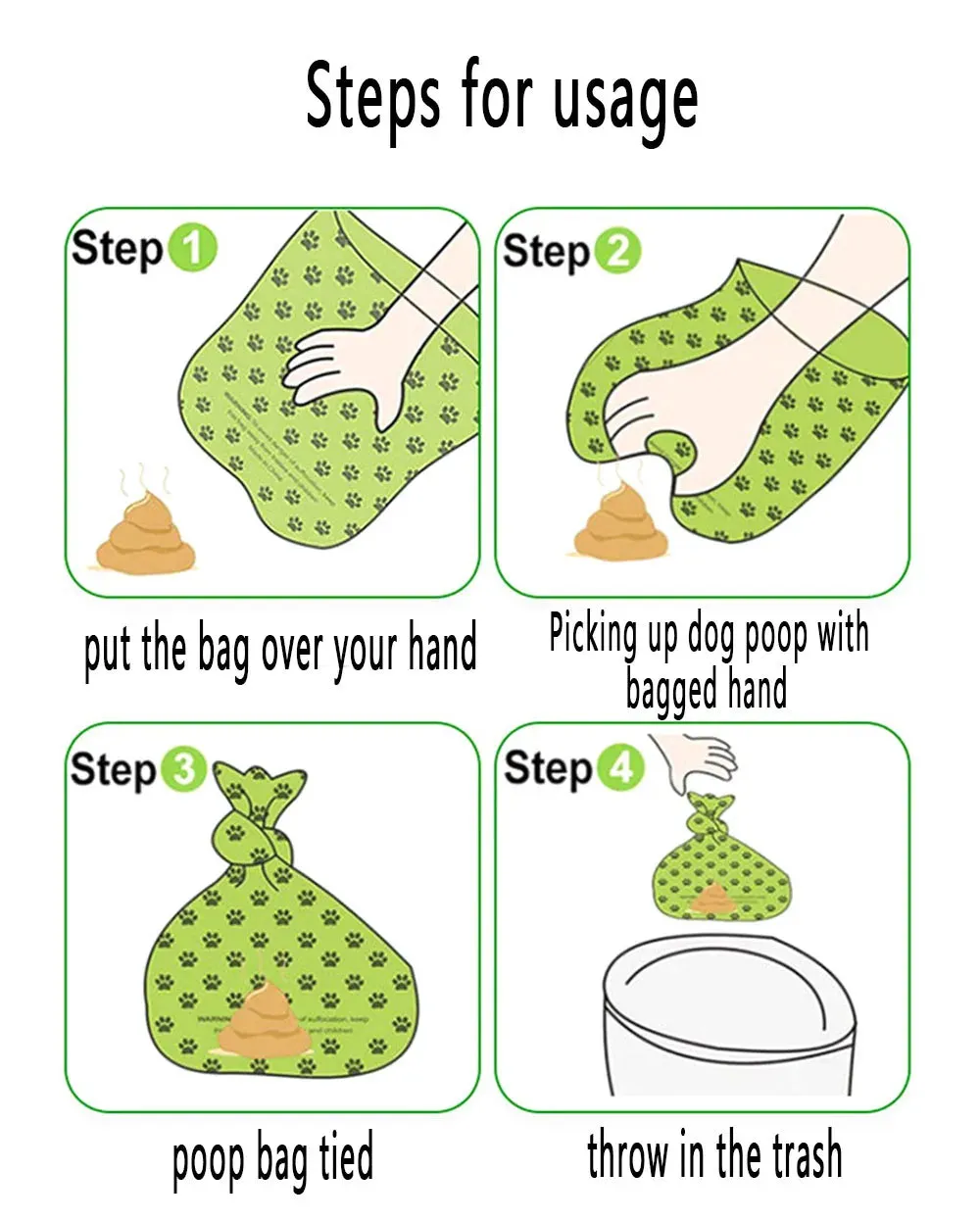 Disposable Dog Waste Bags with Paw Prints for Outdoor Clean-Up
