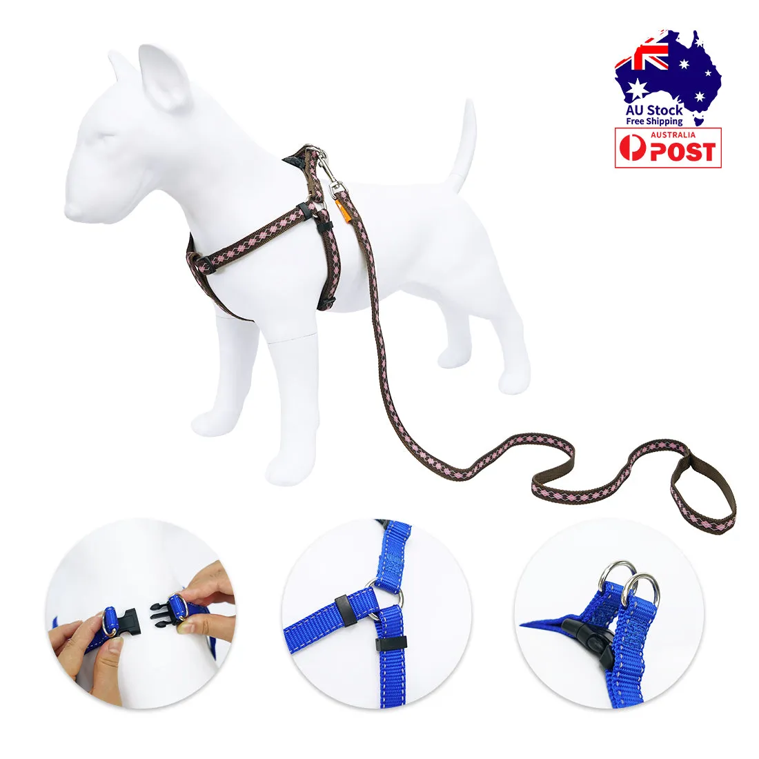 Dog Harness Leash Set Adjustable No Pull 3 Sizes Heavy Duty Walking Training Pet
