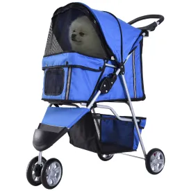Dog Stroller, 3 Wheels Foldable Cat Dog Pram with Cup Holder, Storage Basket, Pet Stroller for Small Miniature Dogs, Blue