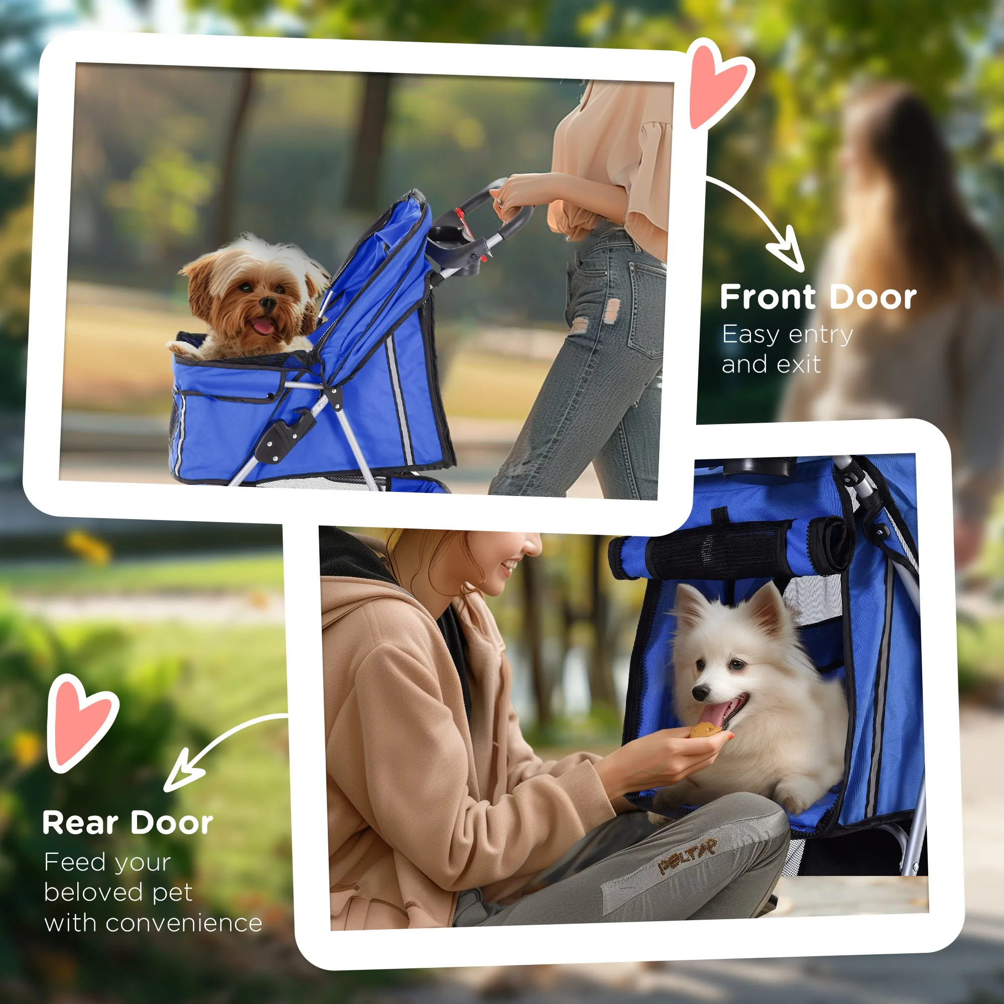 Dog Stroller, 3 Wheels Foldable Cat Dog Pram with Cup Holder, Storage Basket, Pet Stroller for Small Miniature Dogs, Blue