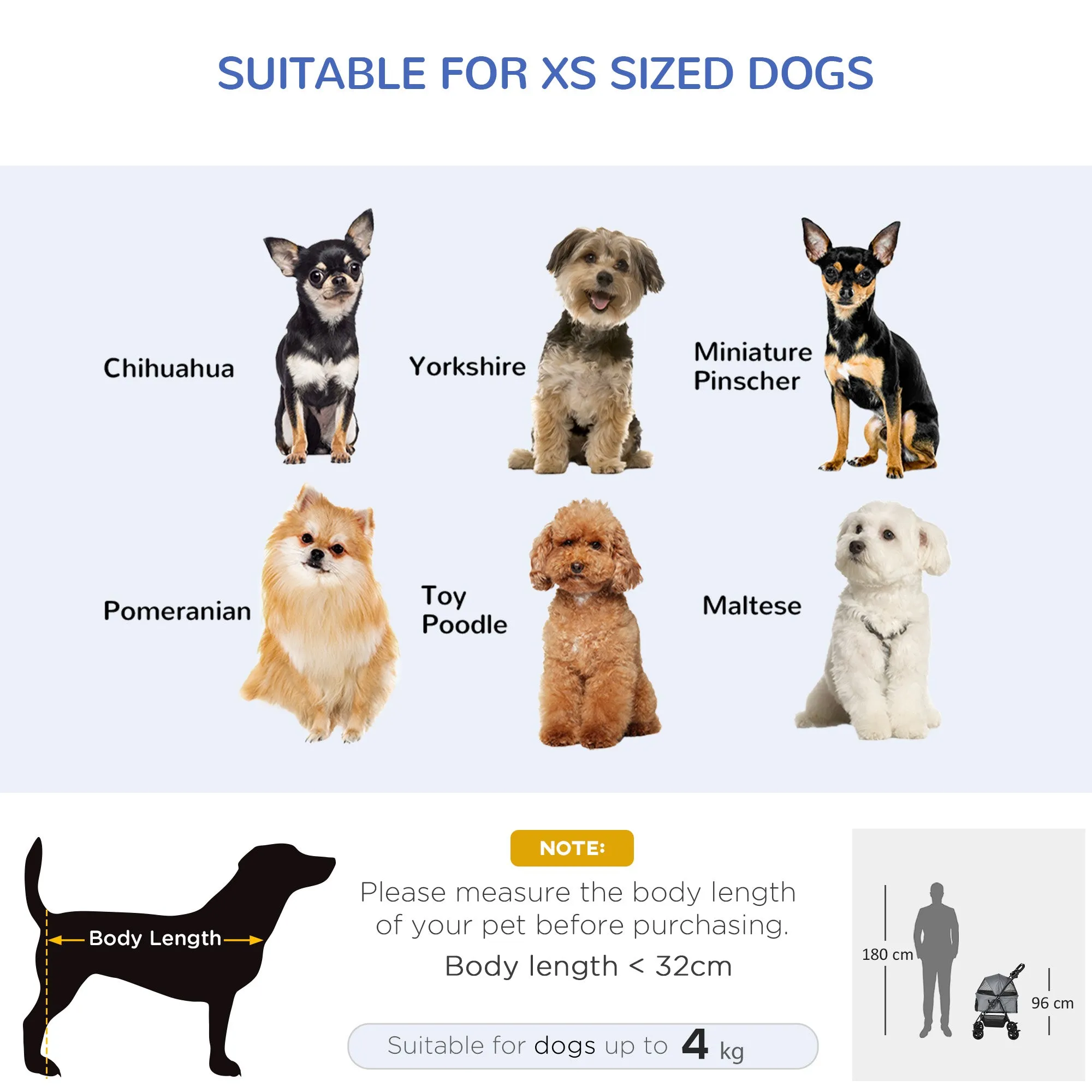 Dog Stroller with Rain Cover, Dog Pushchair One-Click Fold Trolley Jogger with EVA Wheels Brake Basket Adjustable Canopy Safety Leash for Small Dogs, Grey