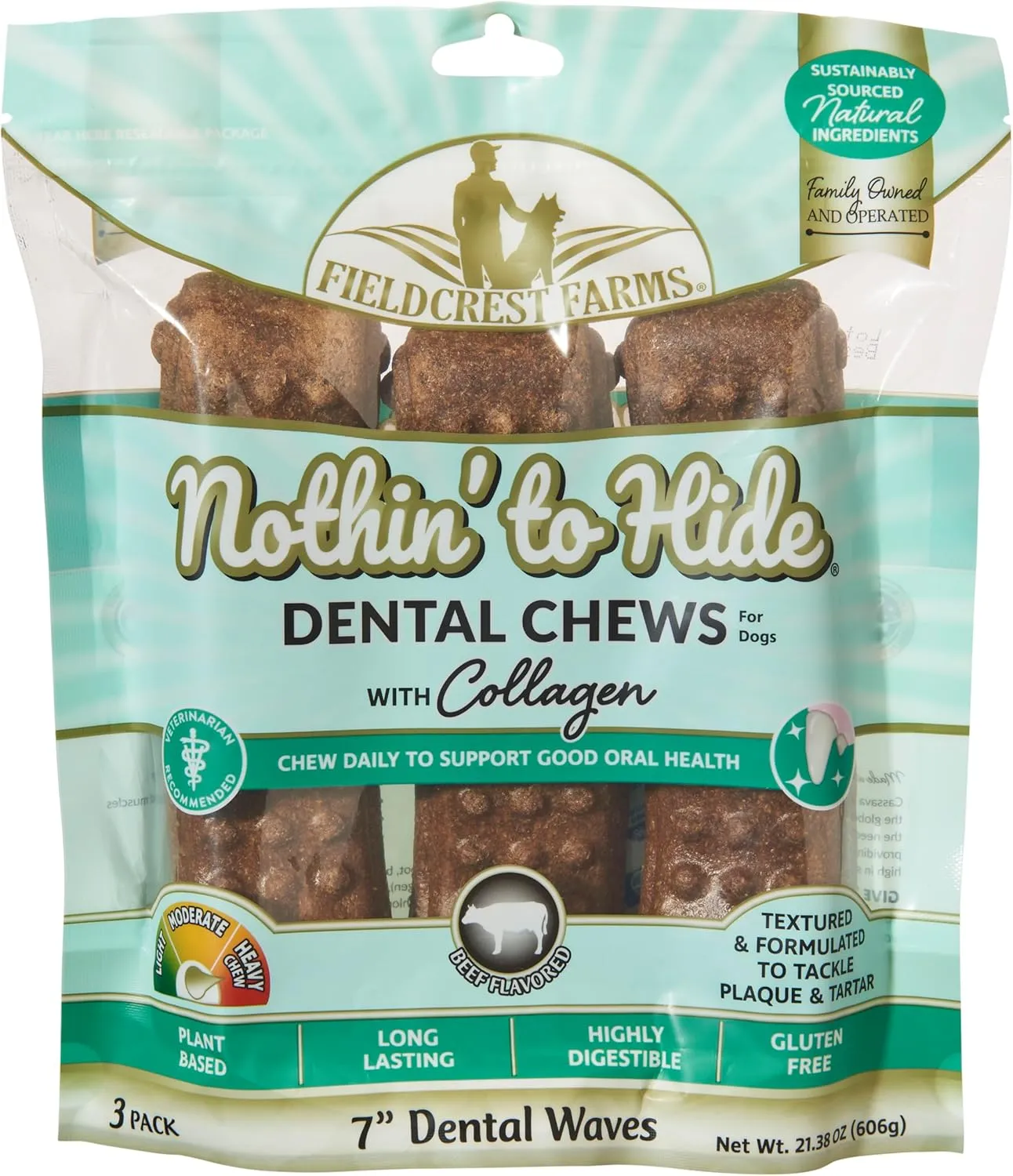 Fieldcrest Farms Nothing to Hide All Natural Rawhide Alternative Dental Bones Dog Chews - & Magnet, Plant Based Wave Treat Chews for Dental Health (Large)