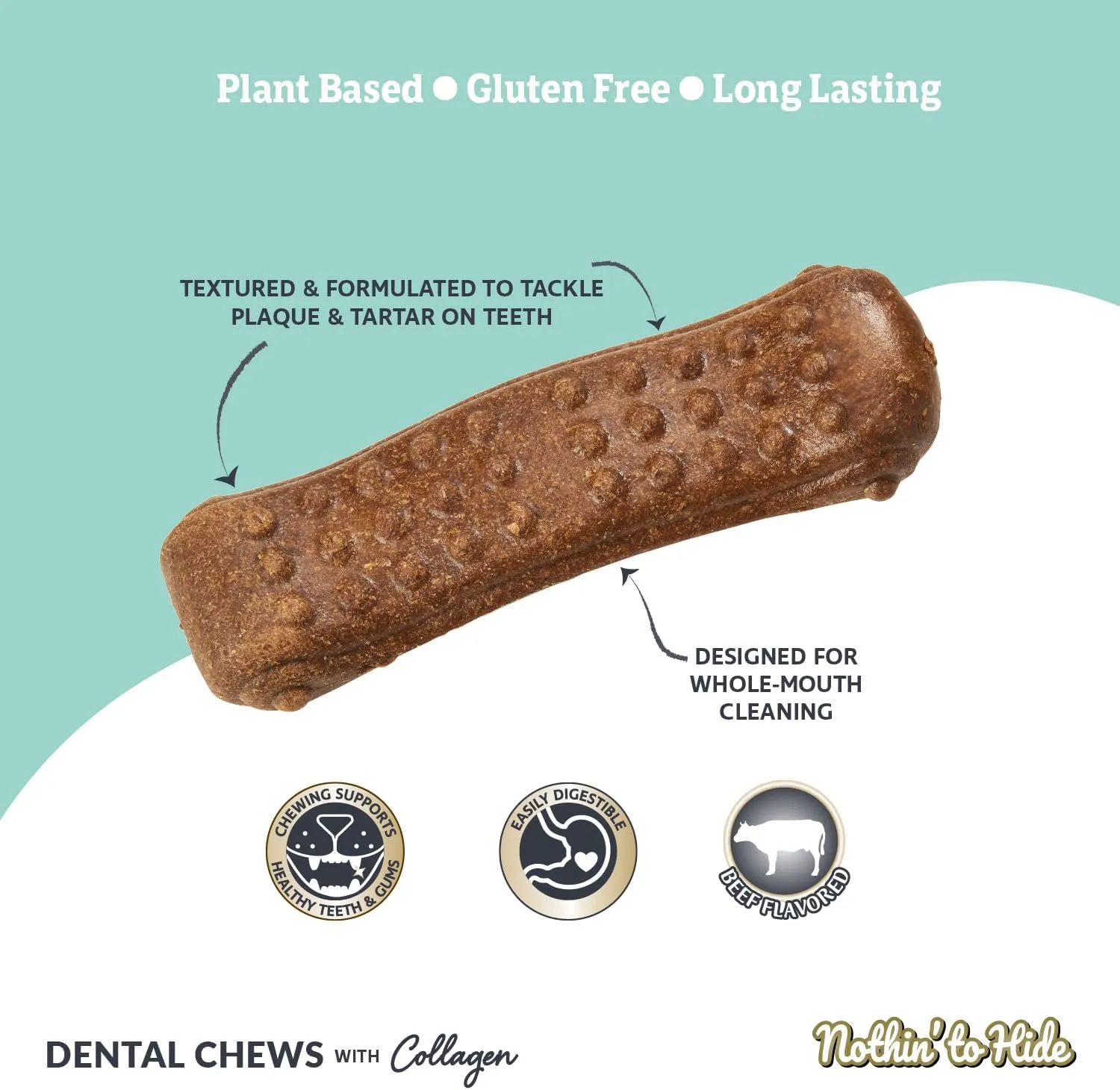 Fieldcrest Farms Nothing to Hide All Natural Rawhide Alternative Dental Bones Dog Chews - & Magnet, Plant Based Wave Treat Chews for Dental Health (Large)