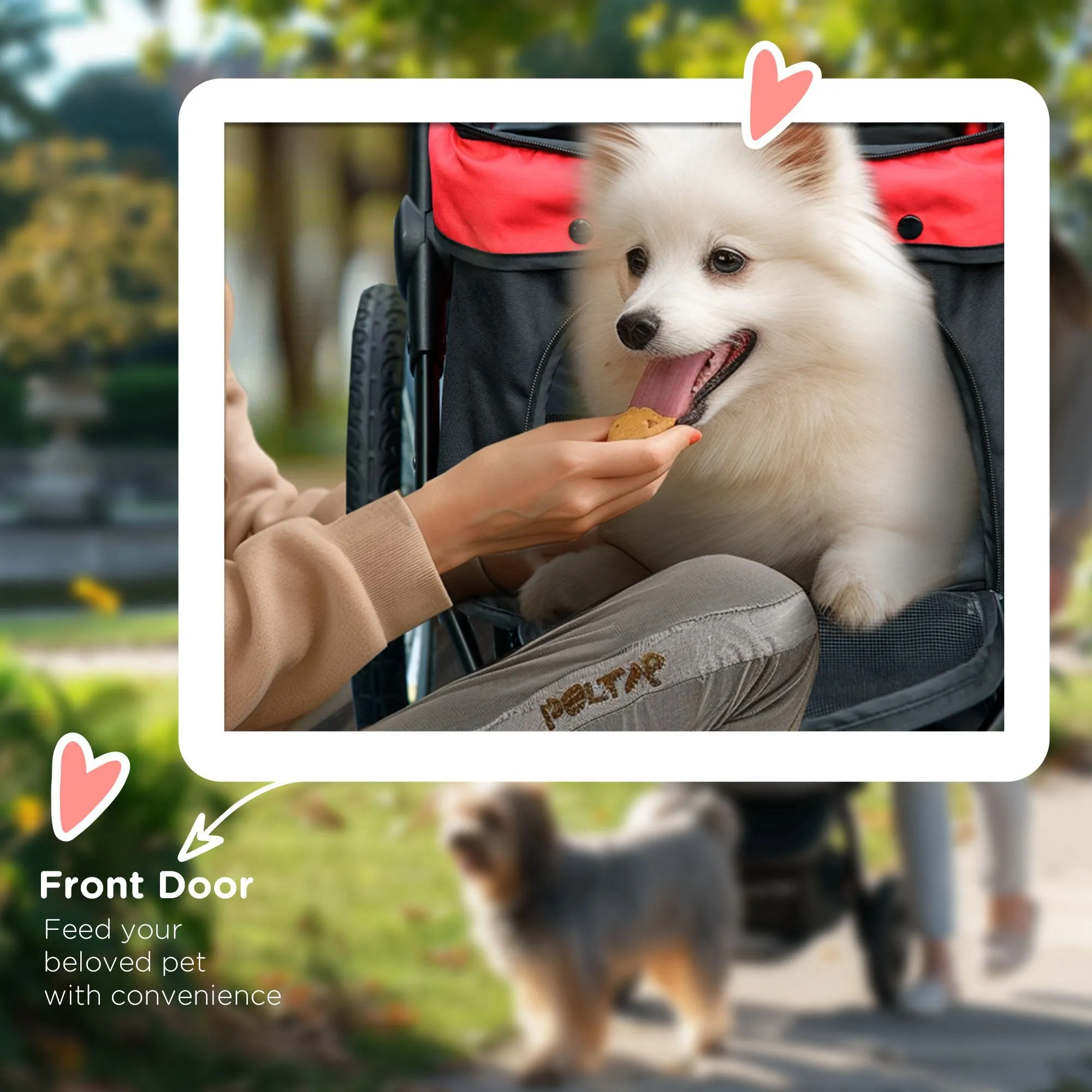 Foldable Pet Stroller with Three Wheels, for Small, Medium Dogs, Red