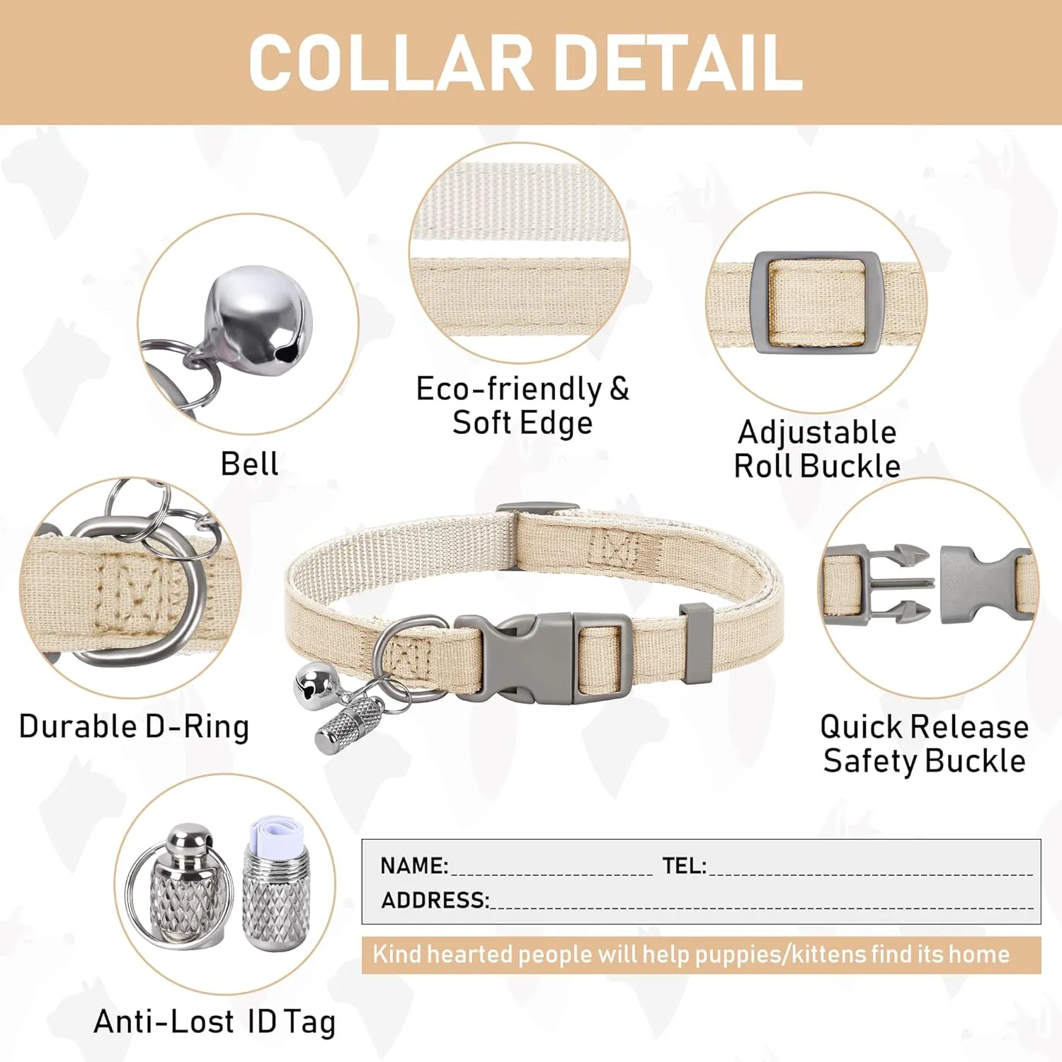 GAMUDA Small Pet Harness Collar and Leash Set, Step in No Chock No Pull Linen Fabric Soft Mesh Dog Vest Harnesses Reflective for Dogs Puppy Cats Kitten Rabbit (Khaki, XS)