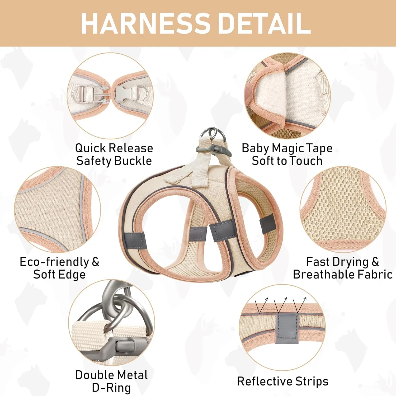 GAMUDA Small Pet Harness Collar and Leash Set, Step in No Chock No Pull Linen Fabric Soft Mesh Dog Vest Harnesses Reflective for Dogs Puppy Cats Kitten Rabbit (Khaki, XS)