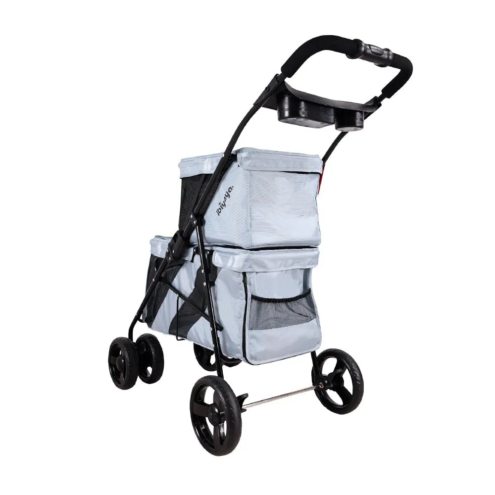Ibiyaya Double Decker Pet Stroller for Multiple Pets - Silver Gray