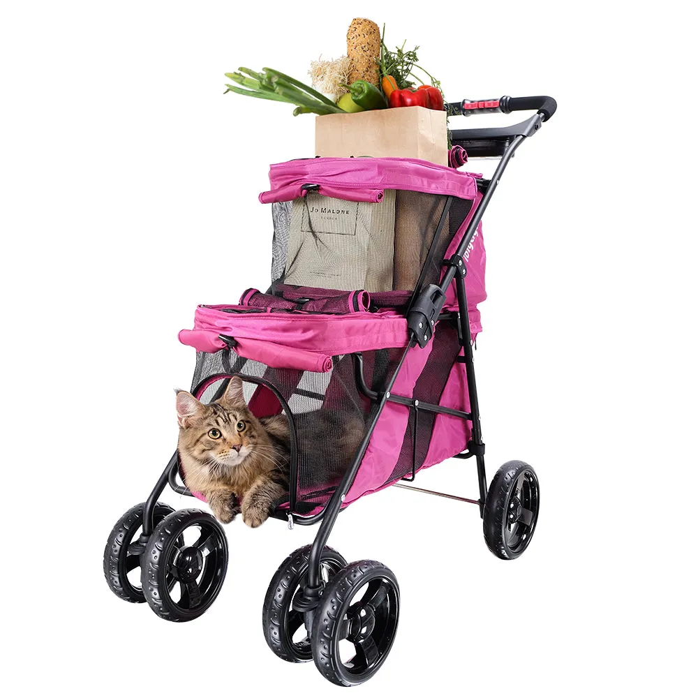 Ibiyaya Double Decker Pet Stroller for Multiple Pets - Silver Gray