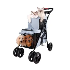 Ibiyaya Double Decker Pet Stroller for Multiple Pets - Silver Gray