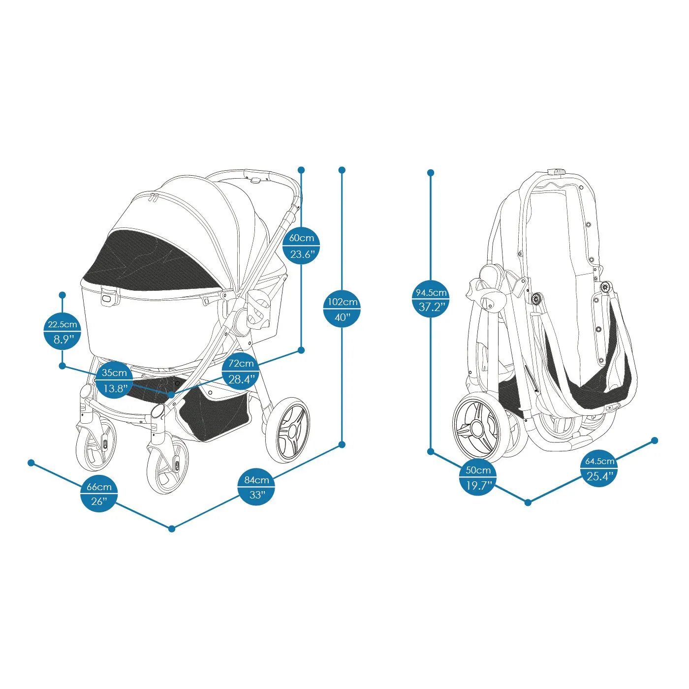 Ibiyaya Retro Luxe Folding Pet Stroller for Pets up to 30kg - Soft Sage
