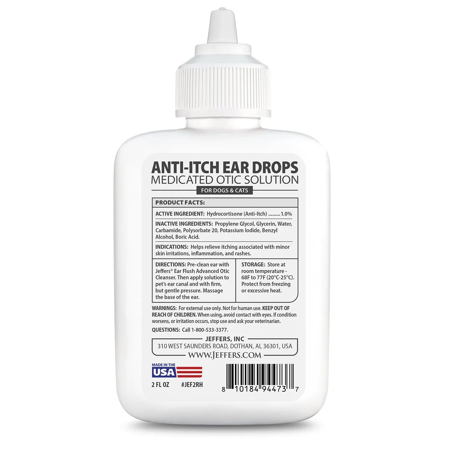 Jeffers Pet Anti-Itch Ear Drops w/ Hydrocortisone, 2 fl oz