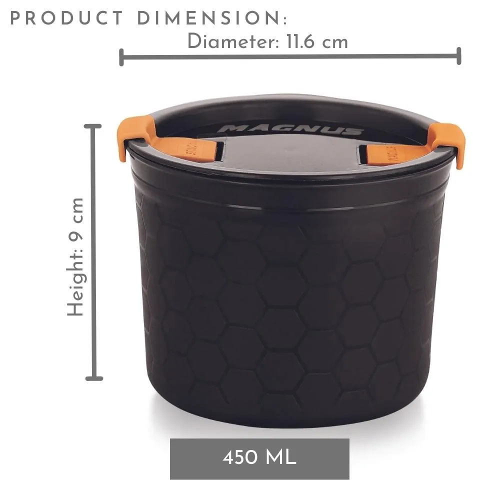 Magnus Microwave Safe Stainless-Steel Steam Lock Kitchen Food Storage Containers with Lid (Set of 3) | 150 ml   300 ml   450 ml | Black