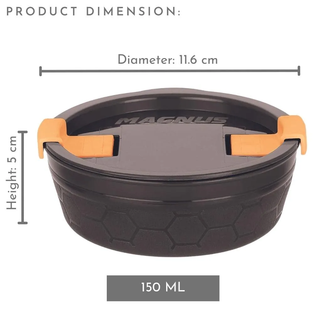 Magnus Microwave Safe Stainless-Steel Steam Lock Kitchen Food Storage Containers with Lid (Set of 3) | 150 ml   300 ml   450 ml | Black