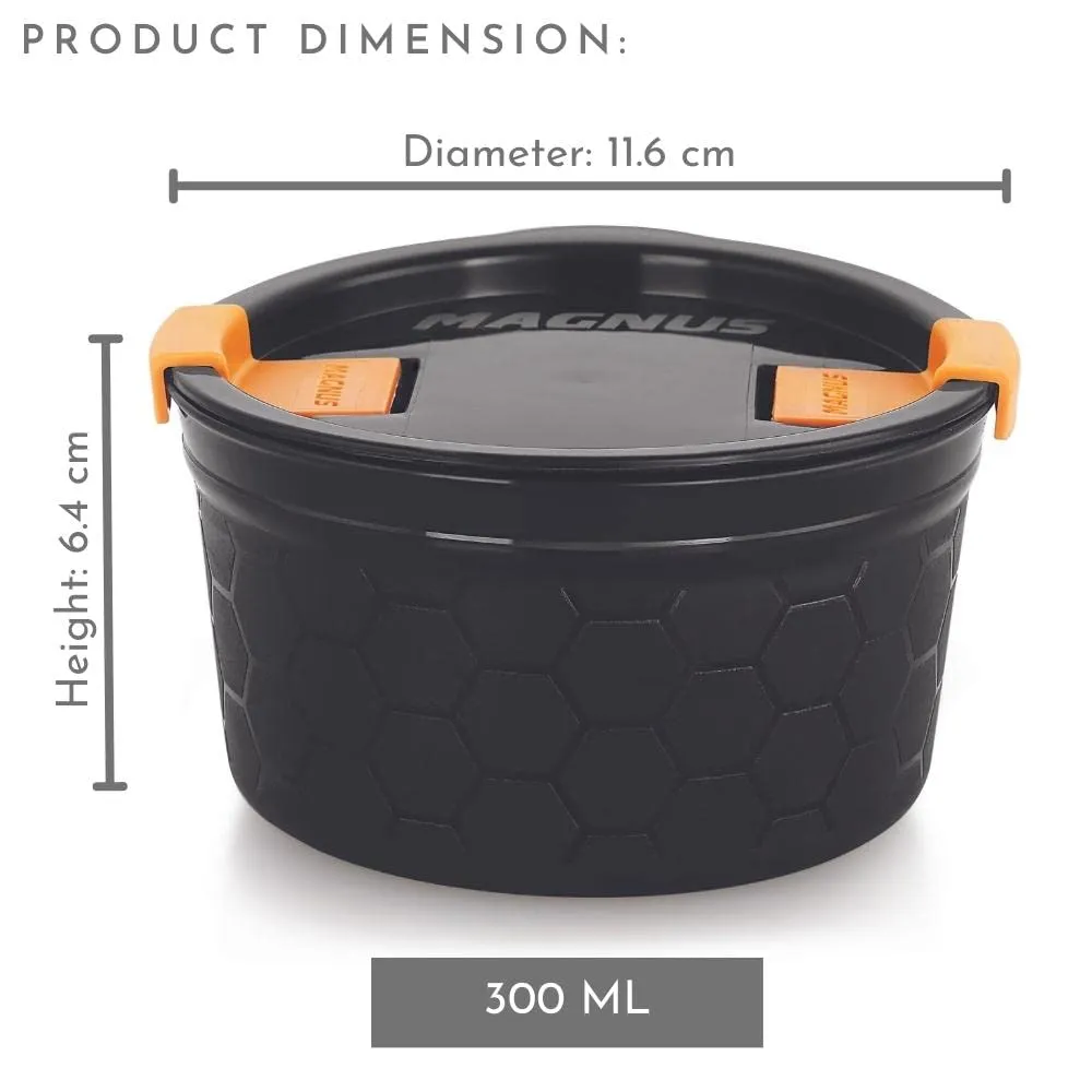 Magnus Microwave Safe Stainless-Steel Steam Lock Kitchen Food Storage Containers with Lid (Set of 3) | 150 ml   300 ml   450 ml | Black