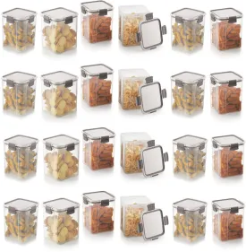 Magnus Modulock Airtight Food Storage See Through Plastic Containers- Set of 24, 950 ml Each, White & Grey Lid with Clear Bottom