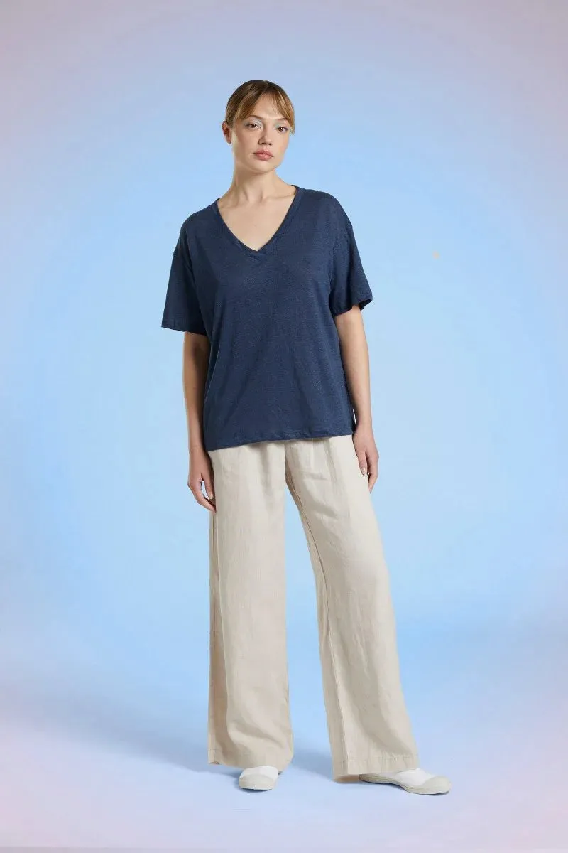 Mat de Misaine V Neck Short Sleeve Tee in Indigo